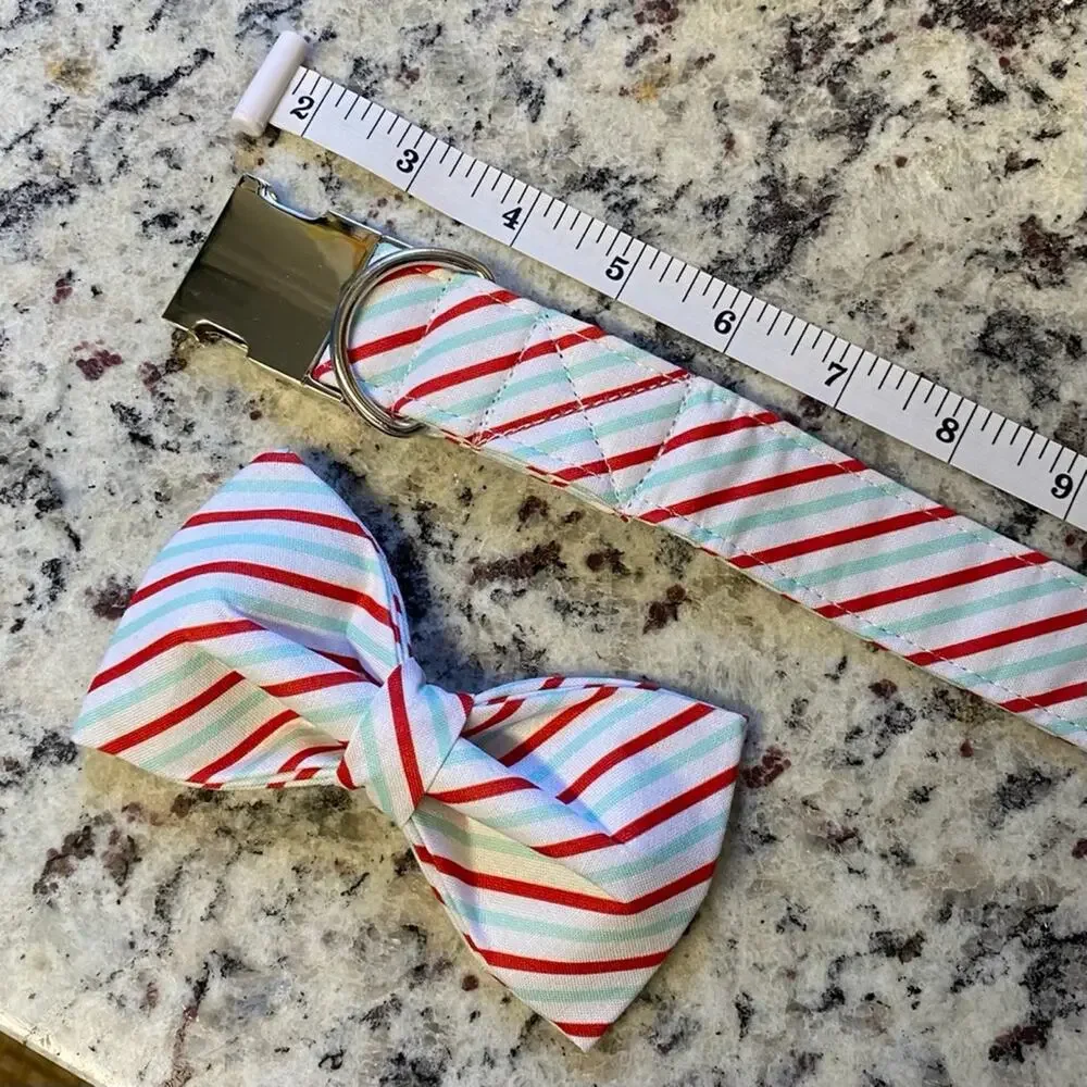 NWT • Red + Mint Striped Dog Bow + Collar